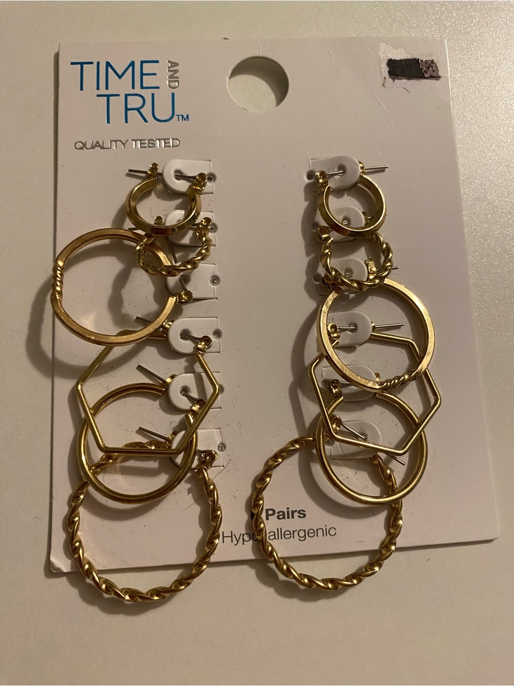 Time and Tru Gold Multi-Hoop Earring Set with Mixed Shapes